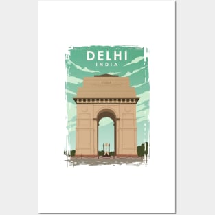 Delhi India Vintage Retro Minimal Travel Poster Posters and Art